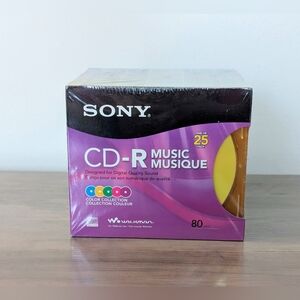 Sony CD-R Music Blank CD 25 Lot Slim Color Jewel Cases 80 Min Factory Sealed